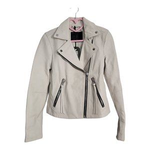 AllSaints Women's US 0 Dalby Leather Biker Jacket Cloud Burst Off White Moto
